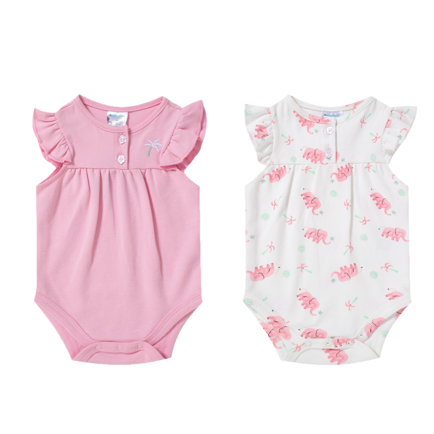 Set 2 piezas mamelucos elefantes rosado bebe niña Kobytin