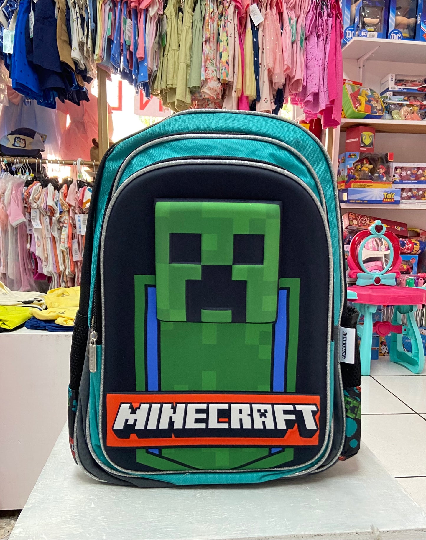 Mochila azul celeste 16 pulgadas minecraft niño M34-220194
