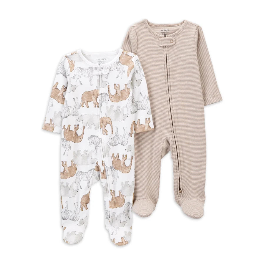 Pijama Mameluco bebe niño animales set 2 piezas Carters cafe rayas salida hospital