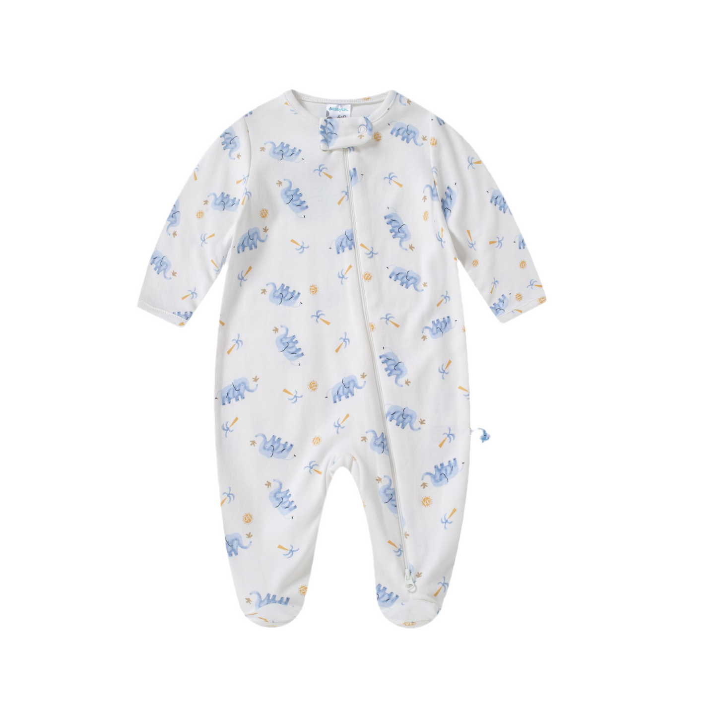 Pijama Mameluco largo al pie elefantes azul bebé Niño Kobytin