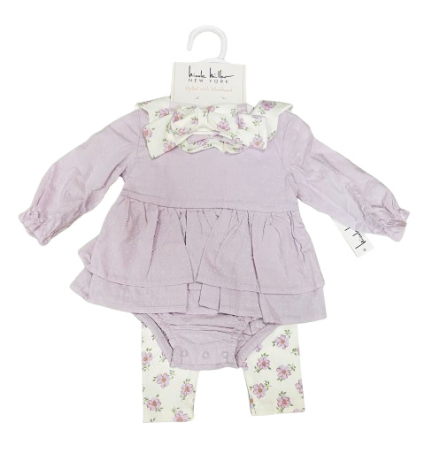 Set 3 piezas vestido morado bebe niña