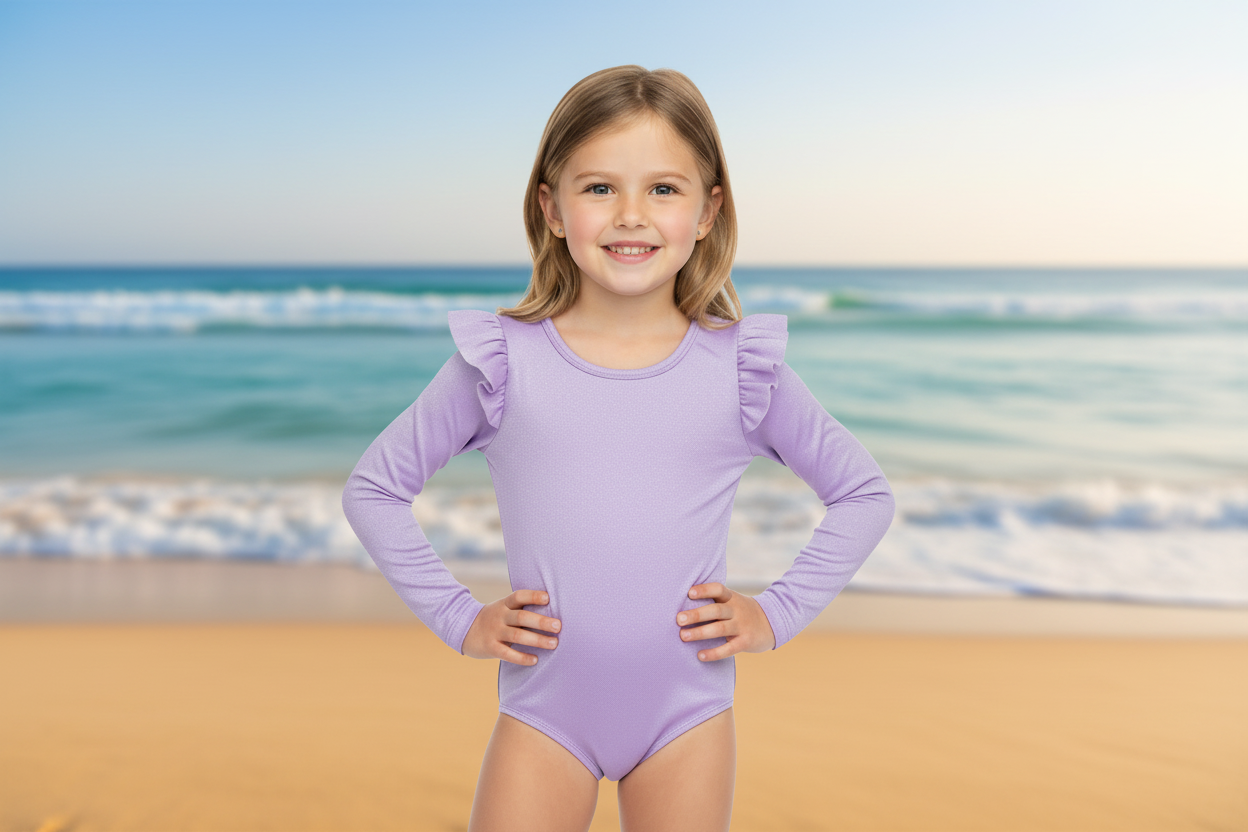 Traje de baño morado bebe niña grande una pieza manga larga 34012-GLI012