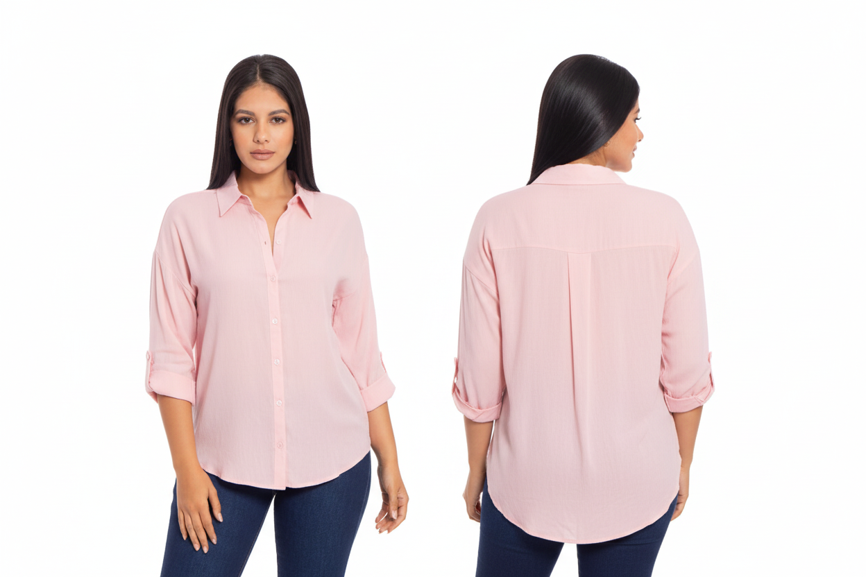 Camisa manga larga rosada CTD1141-4 490390 promo 3x1000