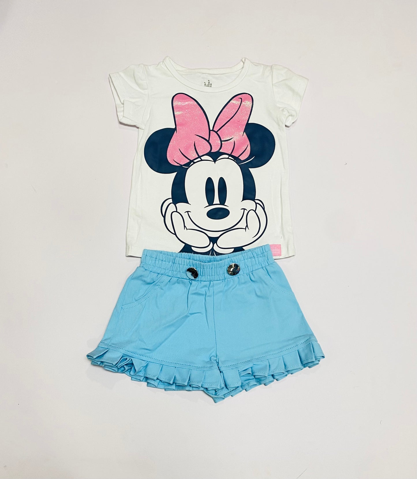 Set conjunto 2 piezas camisa blanca short azul cielo Minnie niña D9-MI-1315B