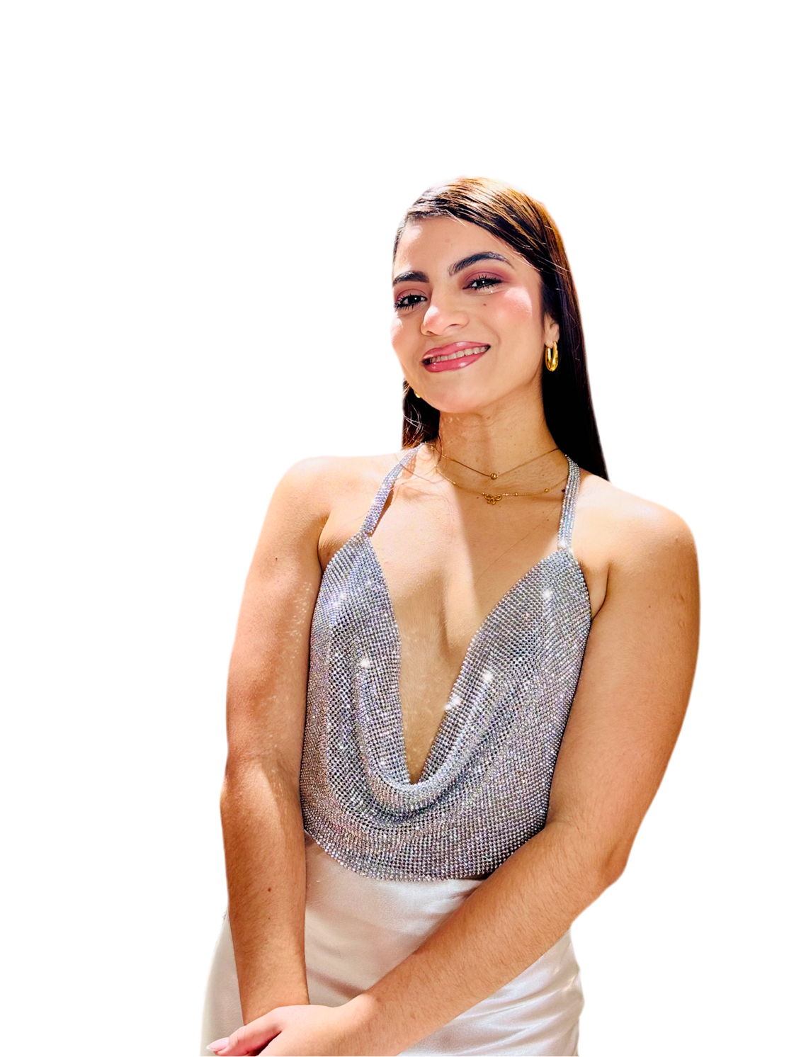 Camisa Blusa Top Brillante plateado Dama brillos CTD1223-13 690390