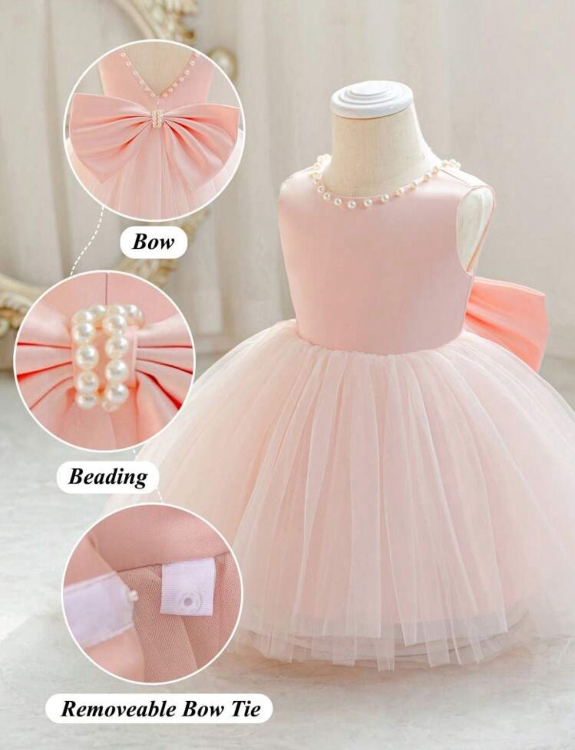 Vestido rosado evento gala bebe niña