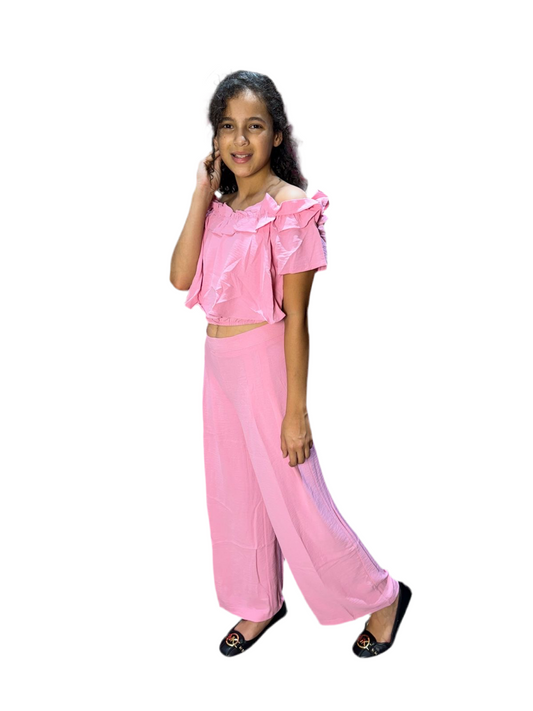 Set 2 piezas rosado niña pantalón camisa Chic mi CSG1208-5