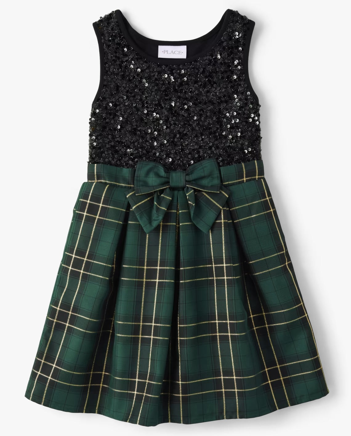 Vestido verde cuadros Childrens Place lentejuelas 73282800
