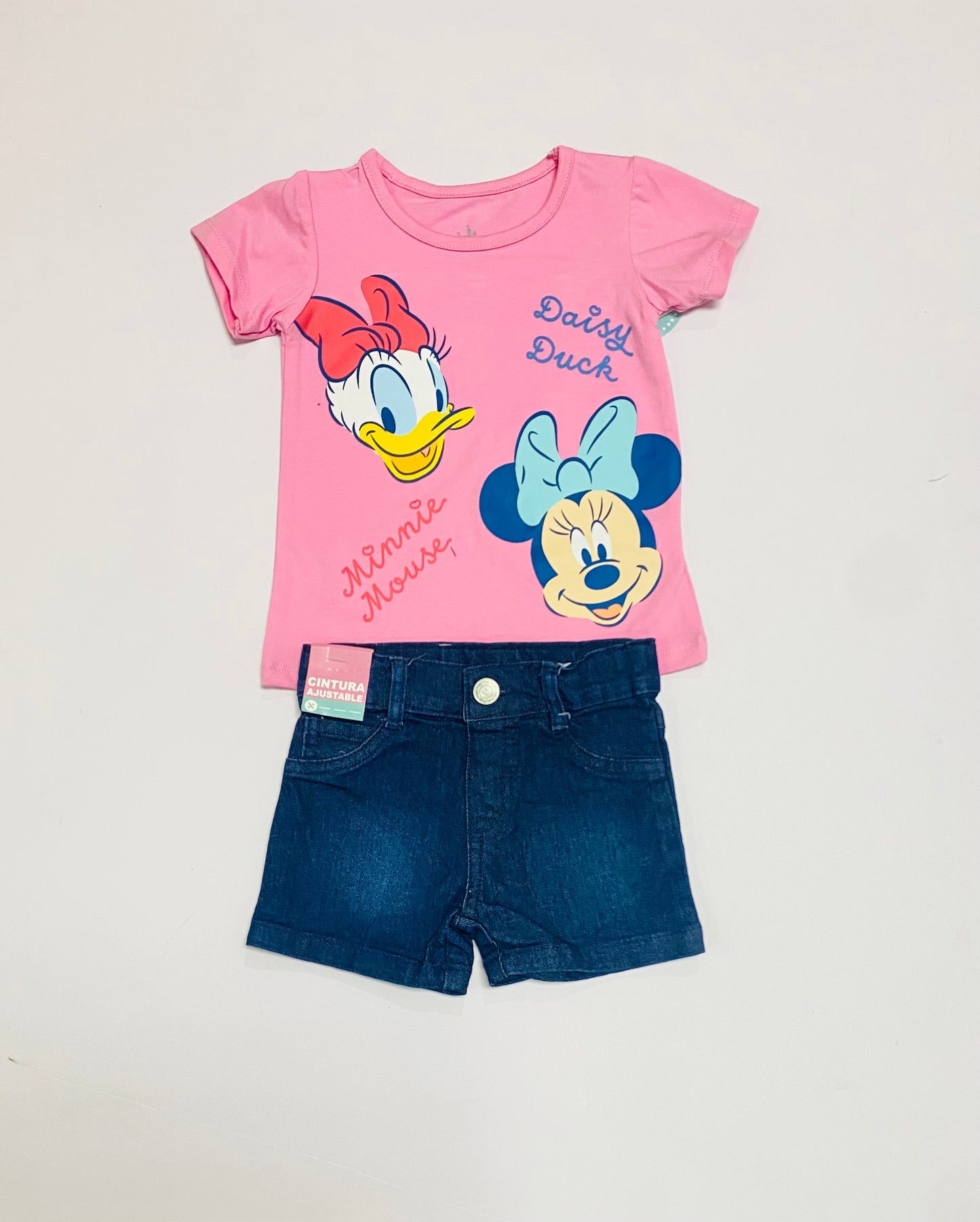 Set conjunto 2 piezas bebe niña minnie camisa rosada short azul oscuro D9-MI-1400B