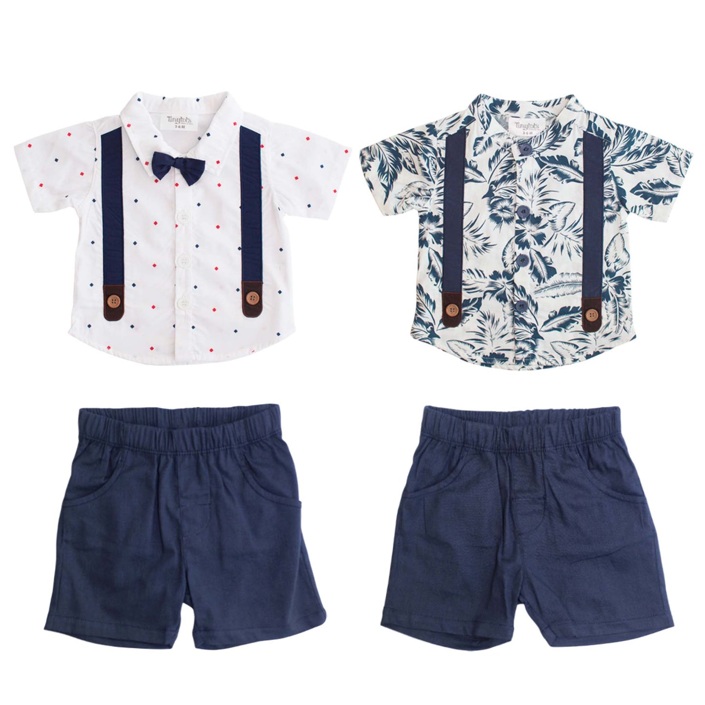 Set conjunto 2 piezas bebe niño camisa blanca hawaina short azul Tinytots 123-W28-3139
