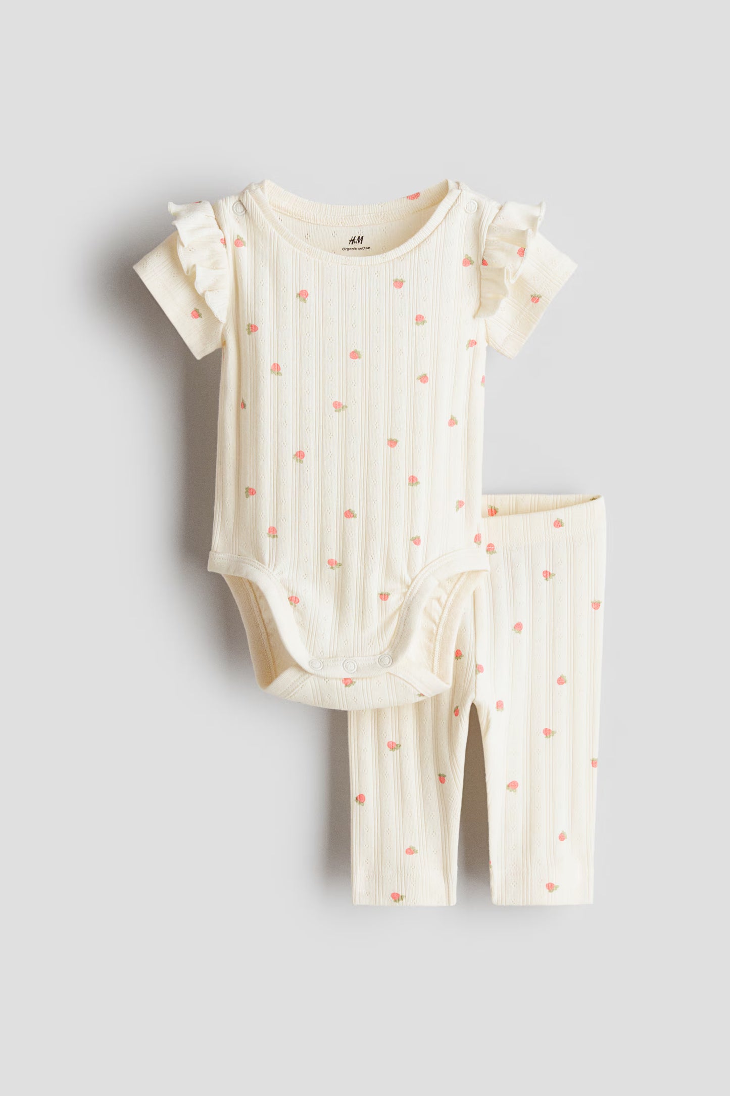 Set conjunto 2 piezas mameluco pantalon cerezas bebe niña H&M 1324932001003