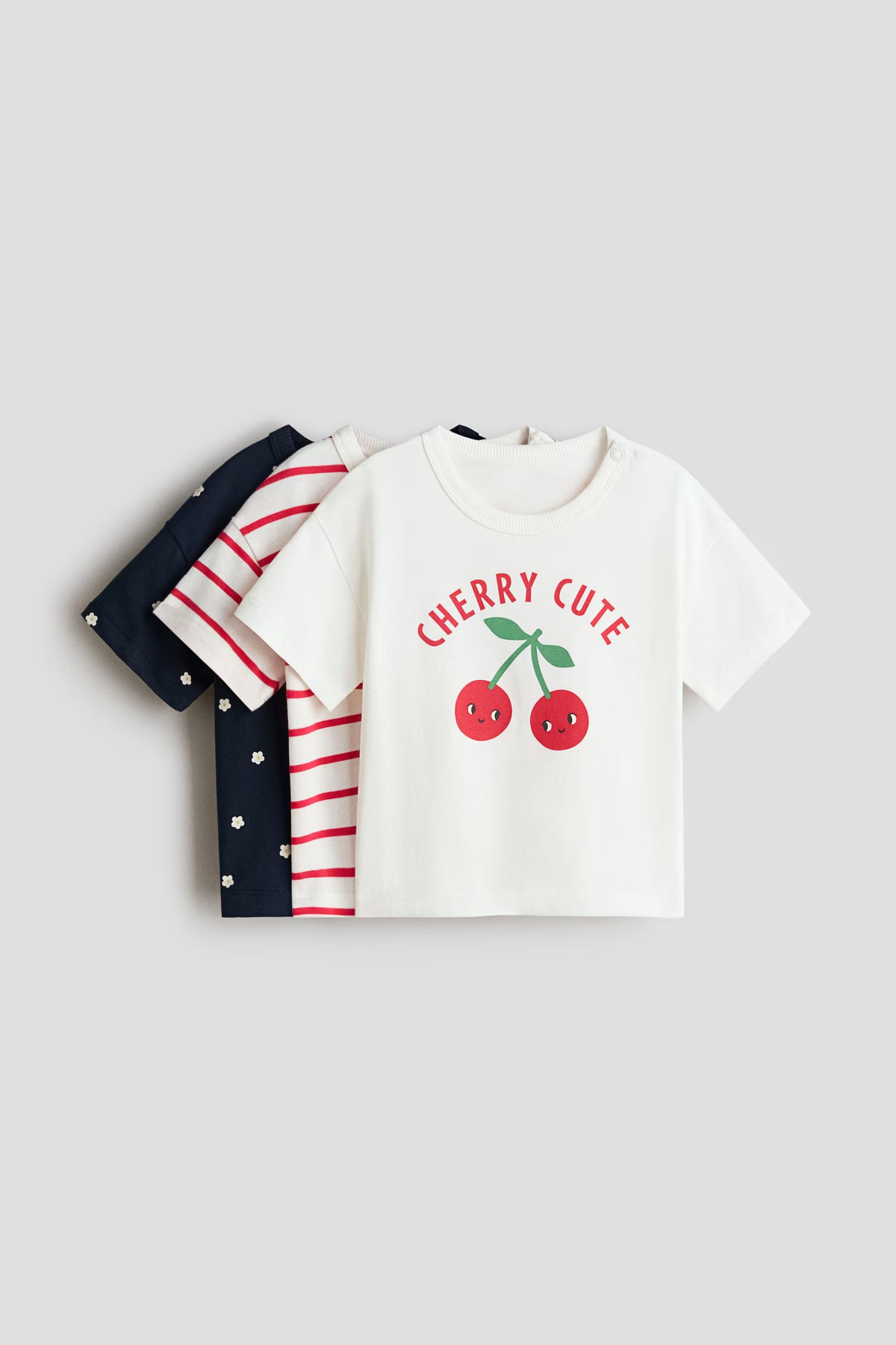 Set 3 camisas blanca cerezas cherry rayas rojas niña H&M 1320130001