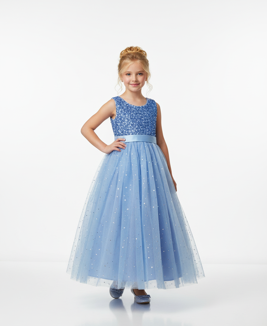Vestido azul escarchado gala niña 202505
