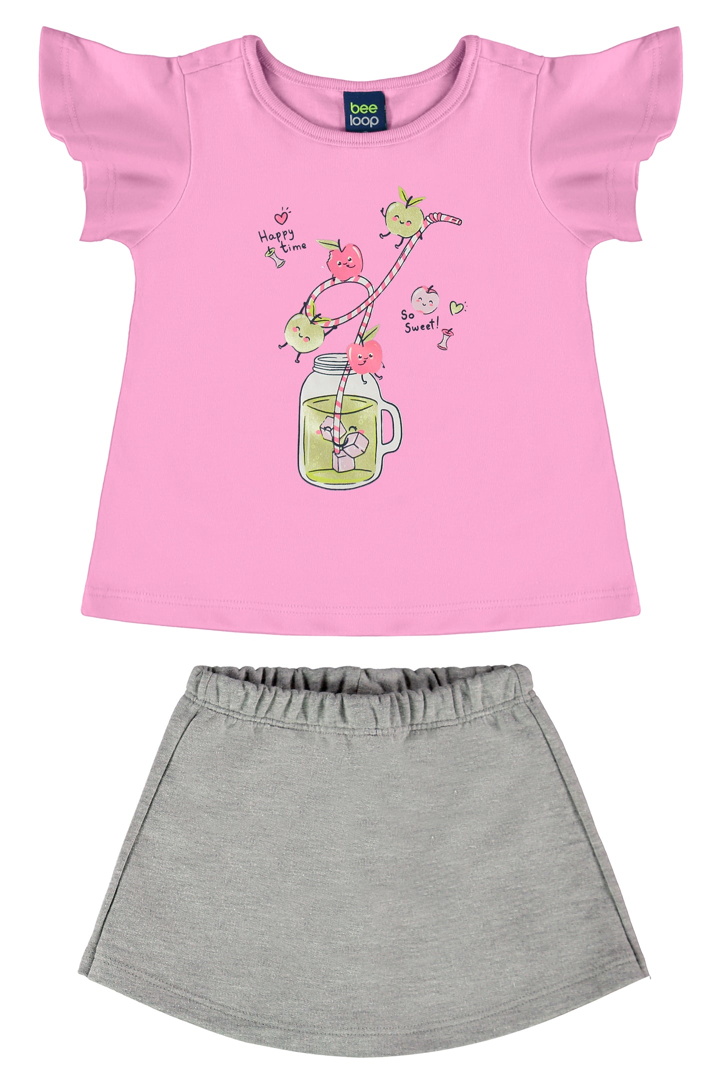 Set 2 piezas bebe niña camisa rosada y falda gris Bee loop 17986 - 143209