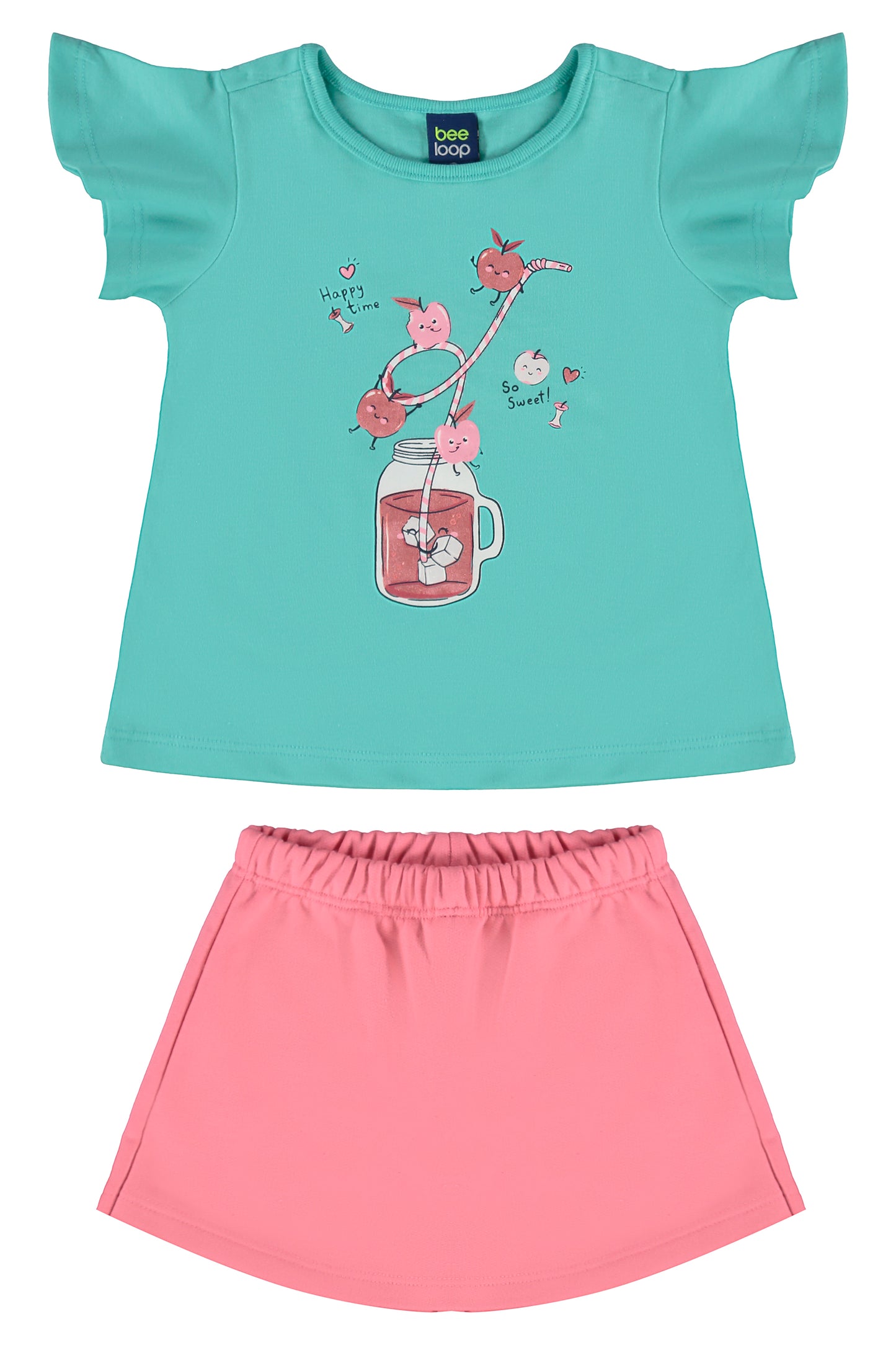 Set 2 piezas bebe niña camisa azul y falda rosada Bee loop 17986 - 155218