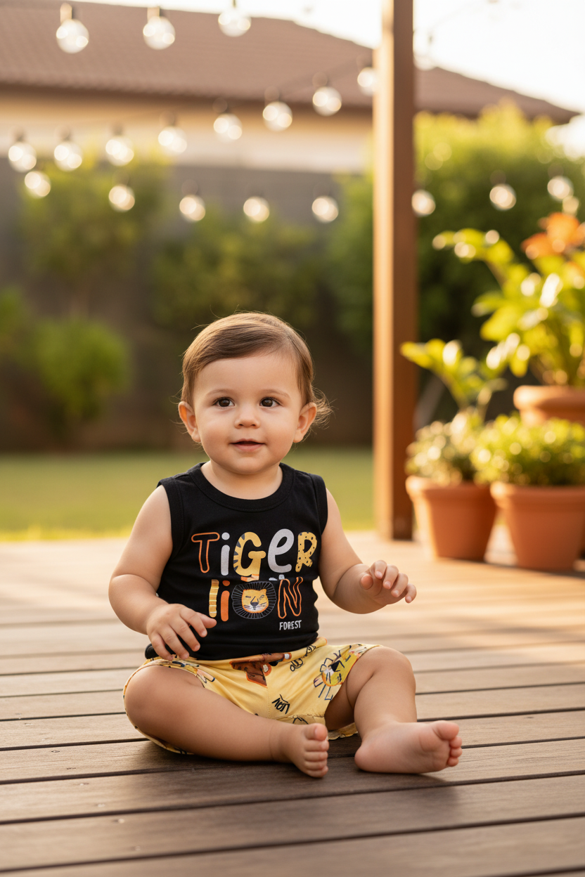 Set bebe niño animales Conjunto camisa negra short amarillo Bee loop 18001 - 0008910 promo 3x1000