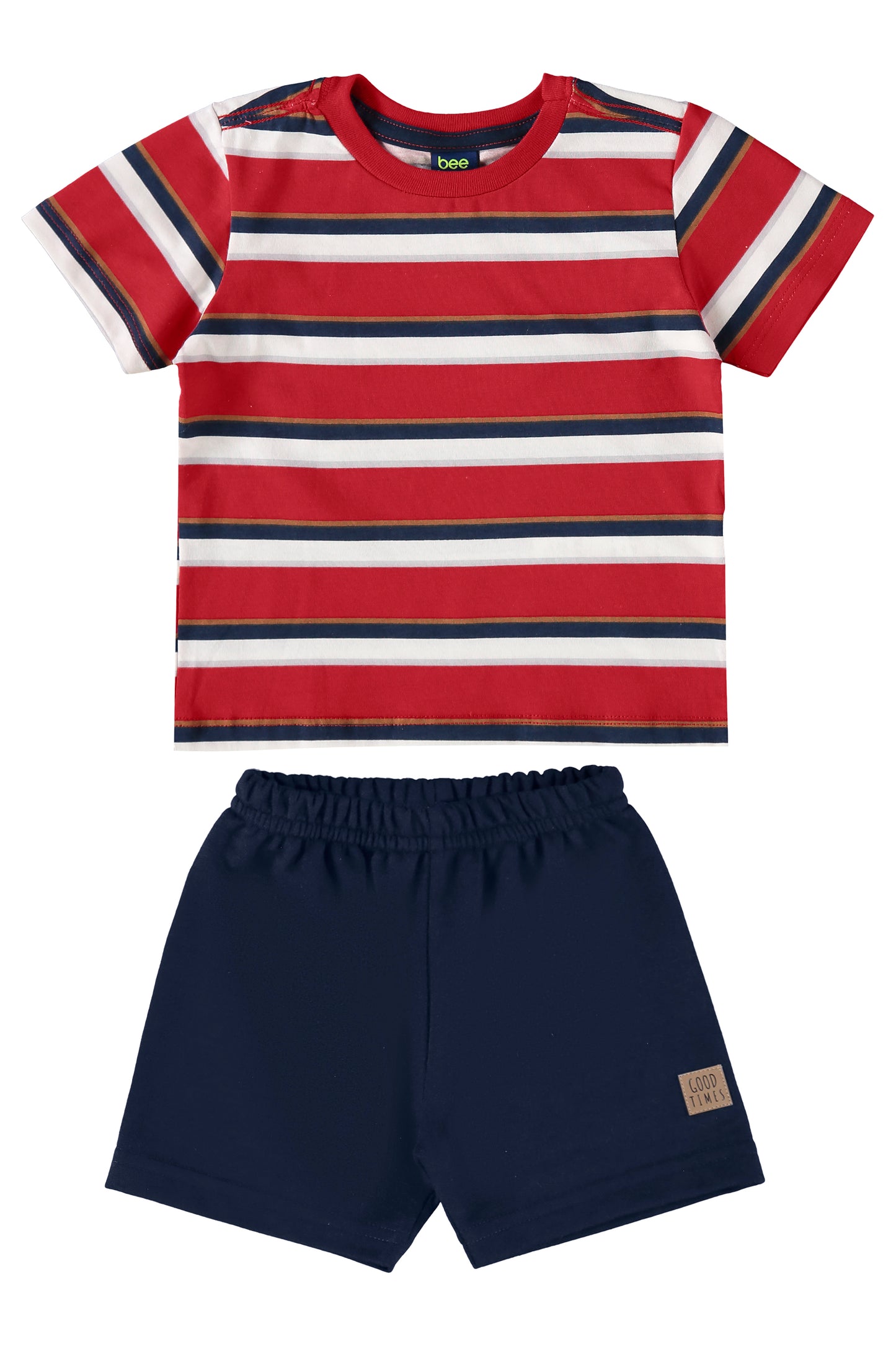 Set Conjunto camisa roja rayada short azul Bee loop bebe niño 18006 - LIS625