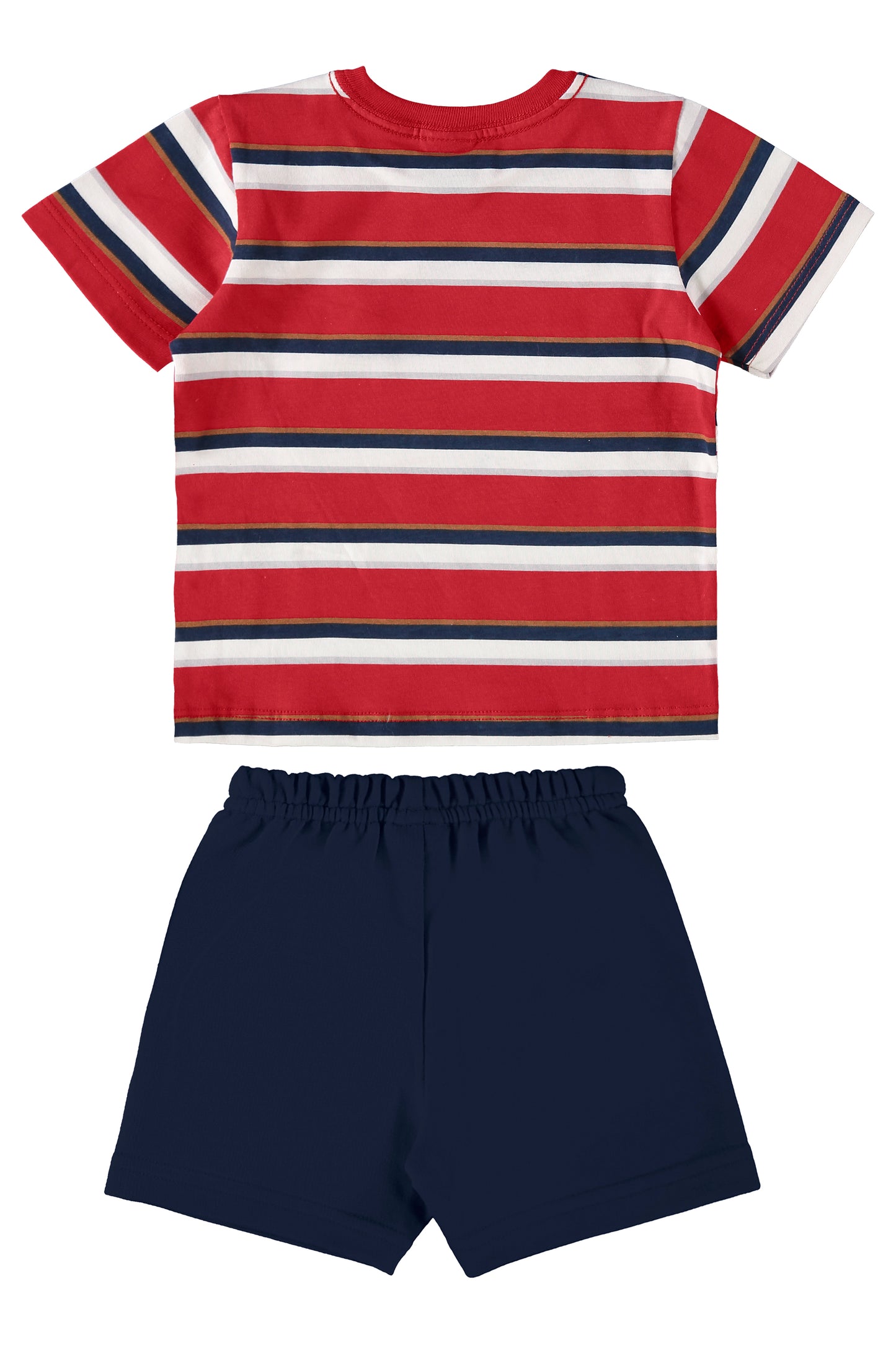 Set Conjunto camisa roja rayada short azul Bee loop bebe niño 18006 - LIS625