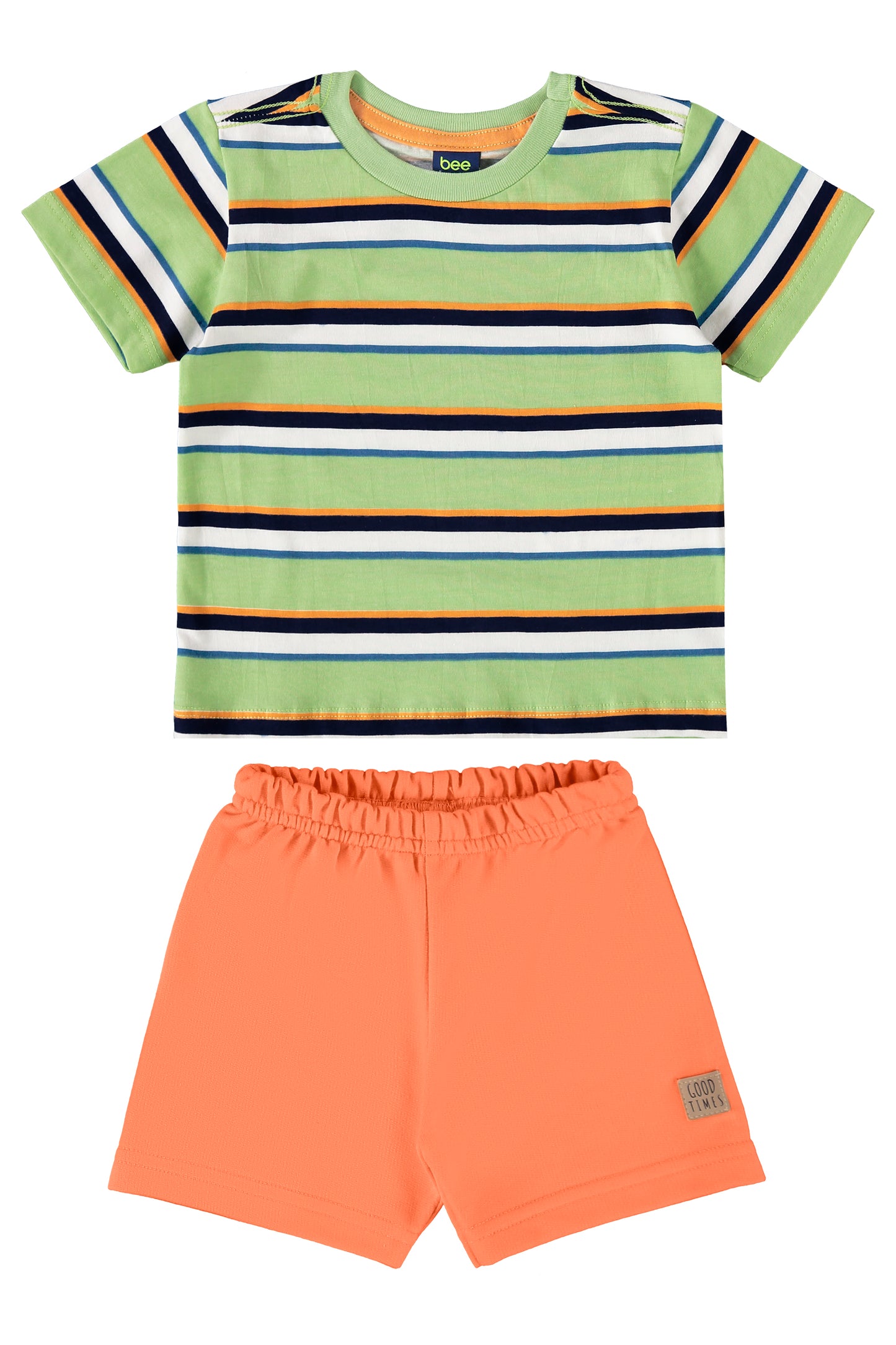 Set bebe niño Conjunto camisa verde rayada short naranja Bee loop 18006 - LIS627