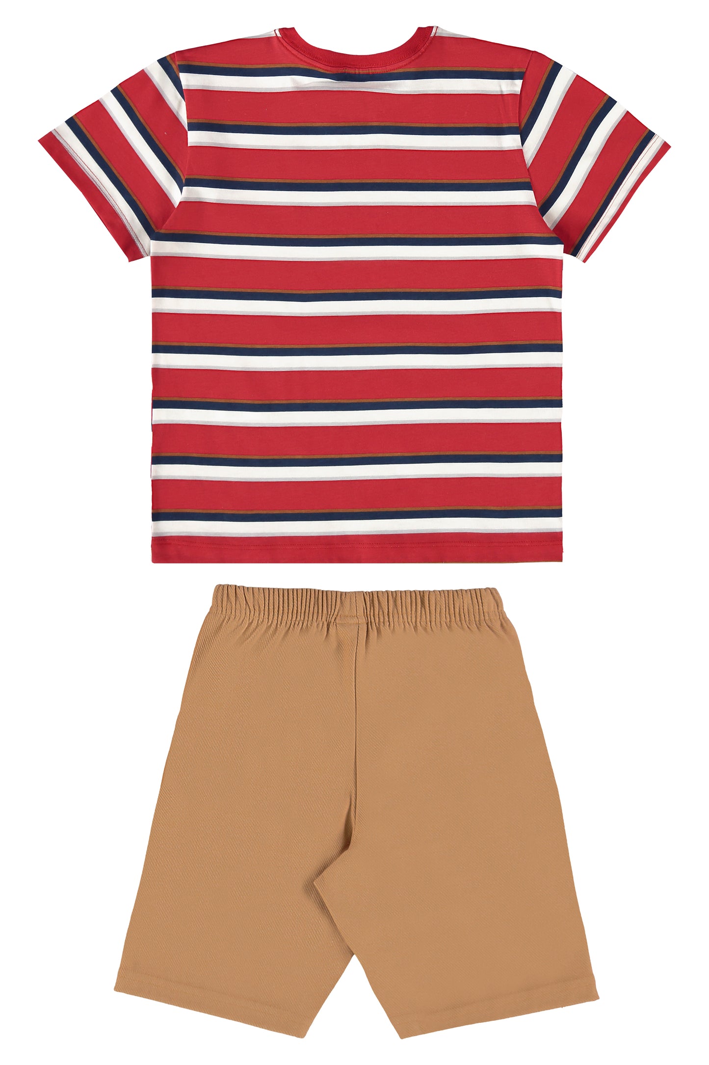 Set Conjunto camiseta roja rayada short café Bee loop 18035 - LIS625