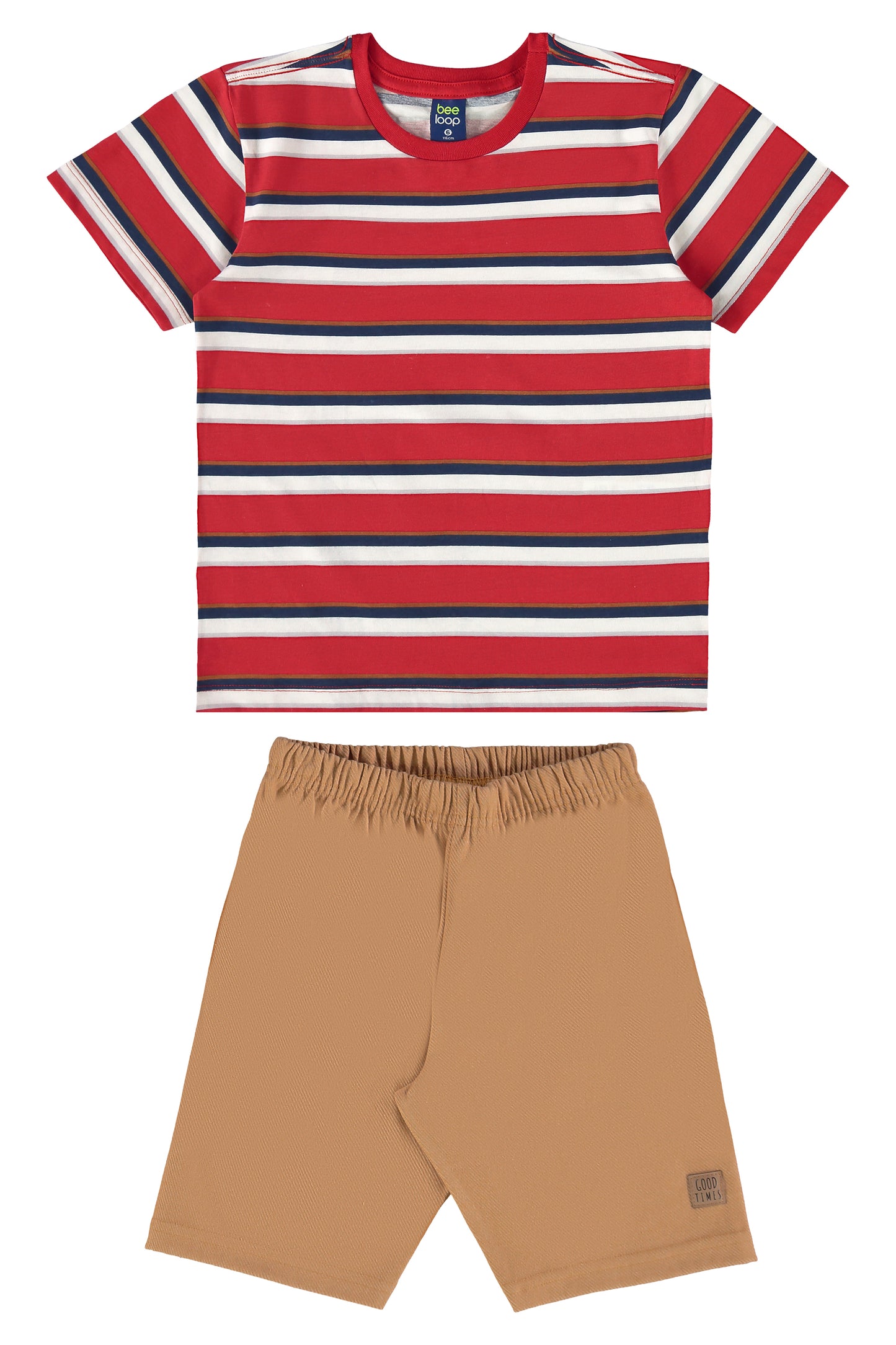 Set Conjunto camiseta roja rayada short café Bee loop 18035 - LIS625