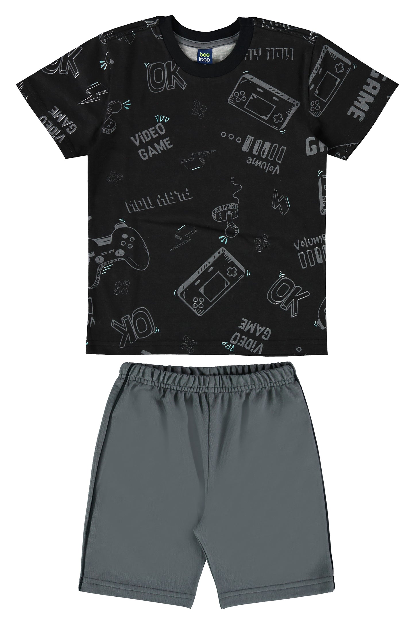 Set Conjunto camiseta negra short gris Bee loop 18040 - AB2163