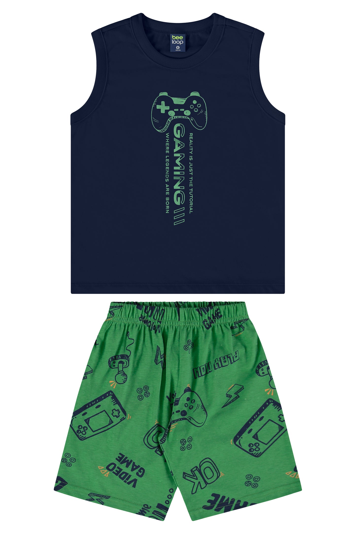 Set Conjunto camisa azul oscuro short verde Bee loop 18042 - 193921