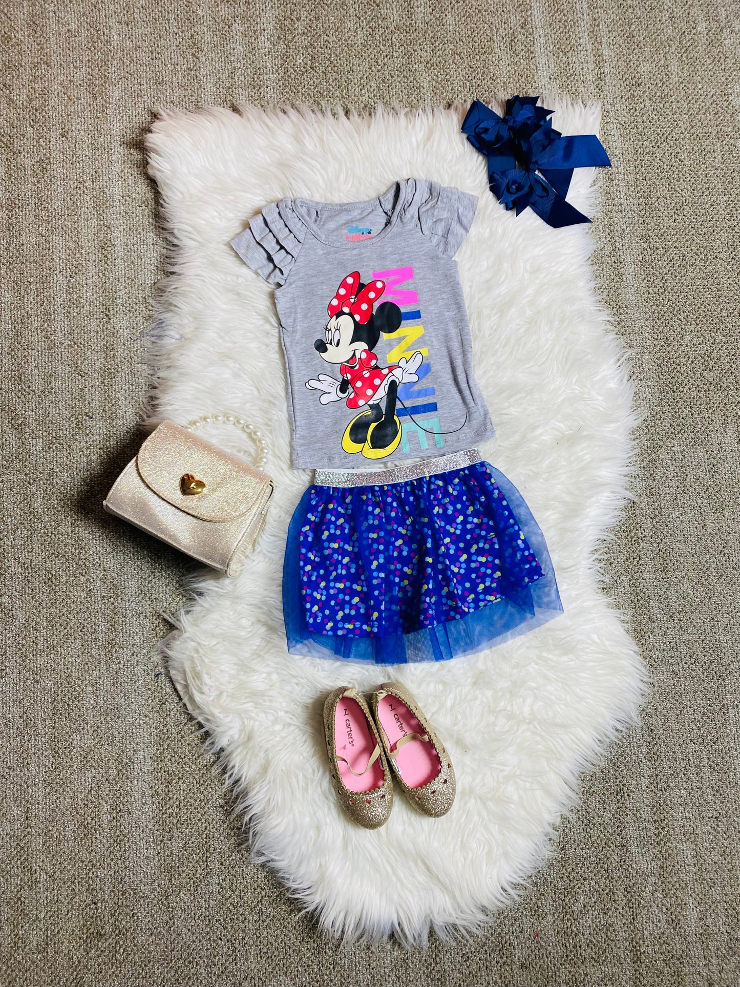 Set 2 piezas bebe niña Minnie Disney falda tutu camisa gris