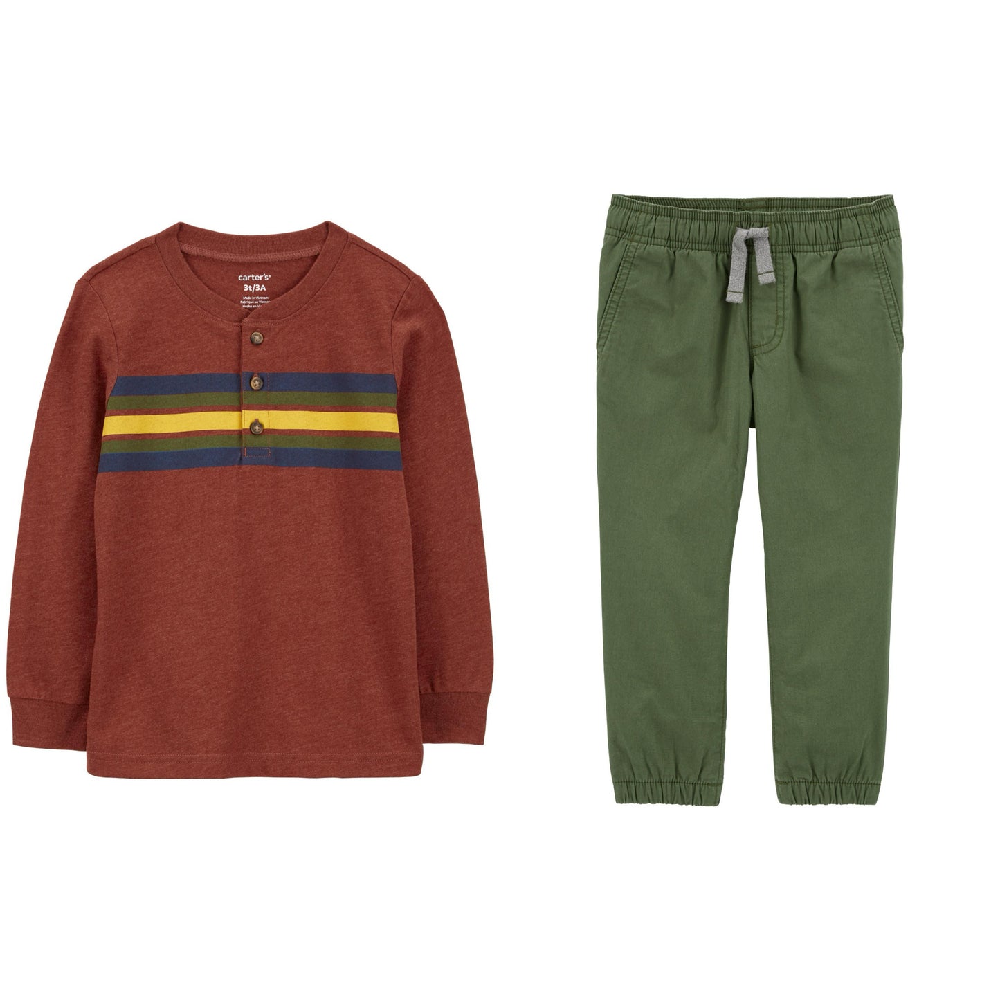 Set carters niño camisa Henley pantalón jogger verde formal promo