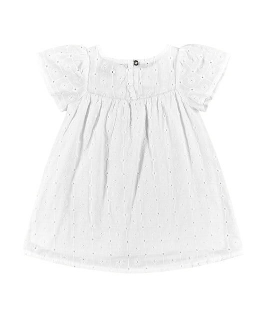 Vestido bebe niña blanco quimby 34150-000101 revuelos bordado