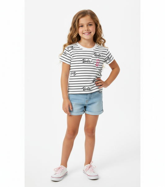 Camisa rayada blanca negra niña Barbie Disney BA-90049