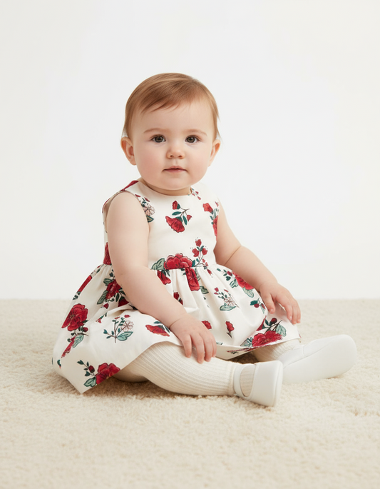 Vestido blanco con flores rojas bebe niña Carters 54298352