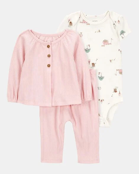 Set 3 piezas camisa pantalon mameluco rosado bebe niña Carters 1S938710