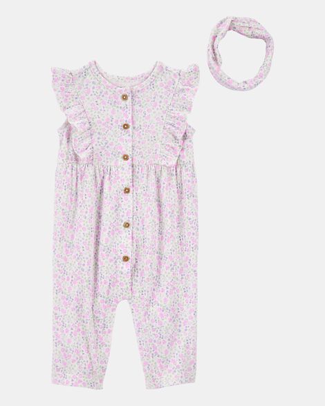 Set 2 piezas overall jumpsuit diadema morada bebe niña Carters 1S940510
