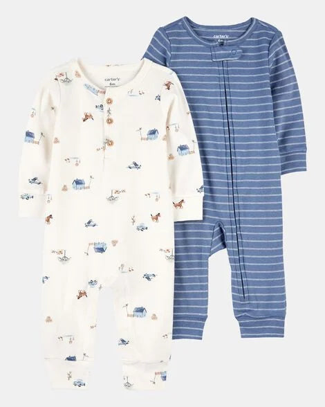 Set 2 piezas pijama blanco azul bebe niño Carters 1S941010