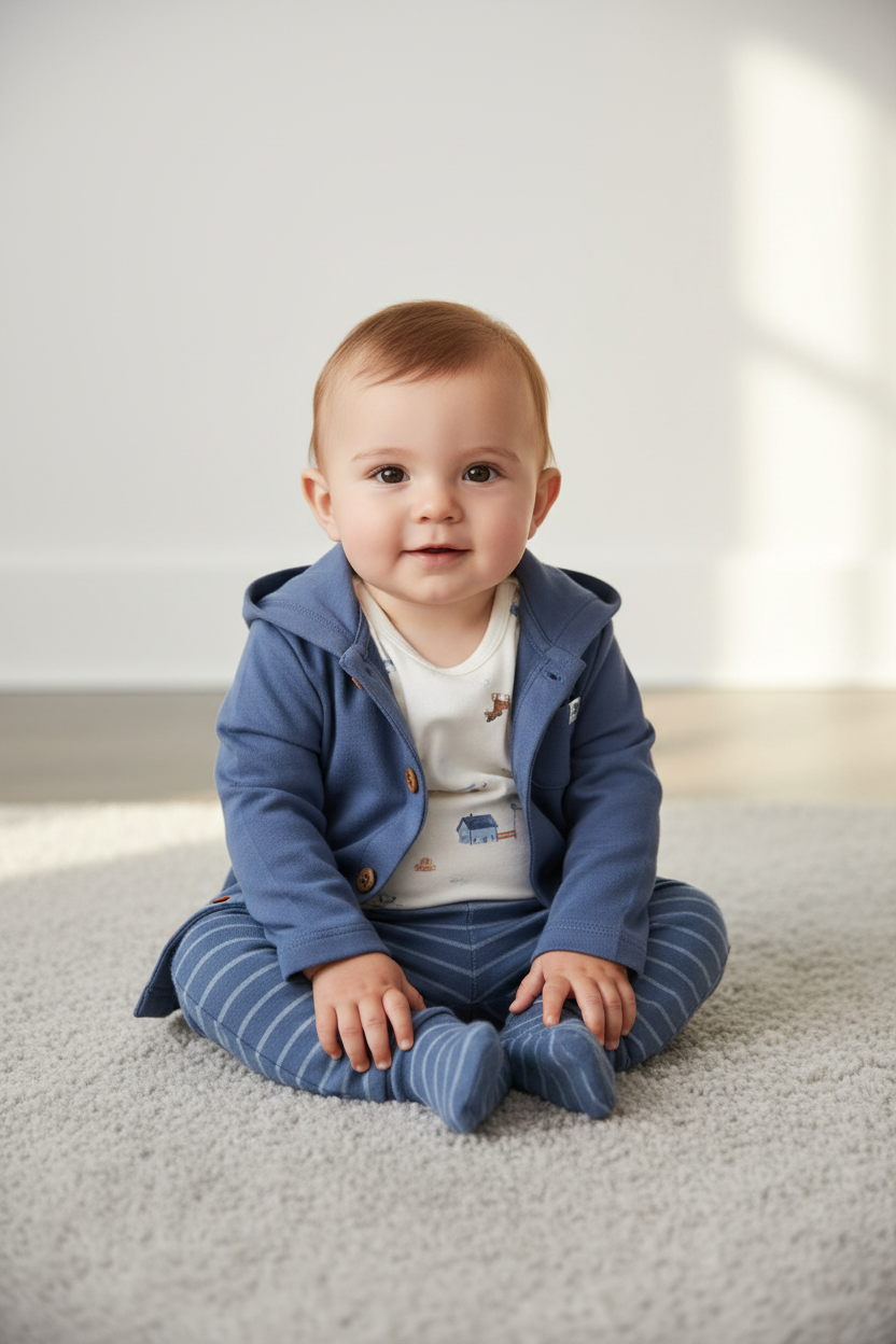 Set 3 piezas sueter azul pantalon azul mameluco blanco bebe niño Carters 1S941310