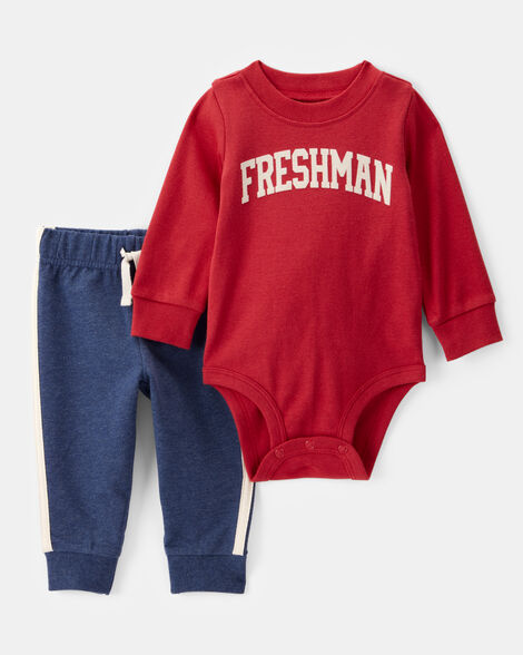Set conjunto 2 piezas pantalon azul mameluco rojo bebe niño Carters 1T475910