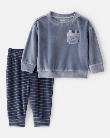 Set conjunto 2 piezas camisa azul pantalon azul bebe niño Carters 1U019010