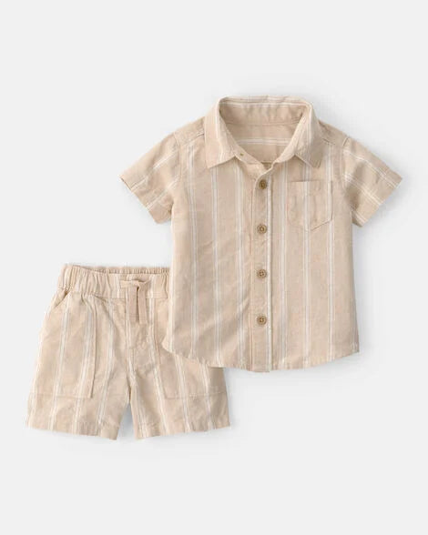 Set conjunto 2 piezas camisa beige short beige bebe niño Carters 1U848510