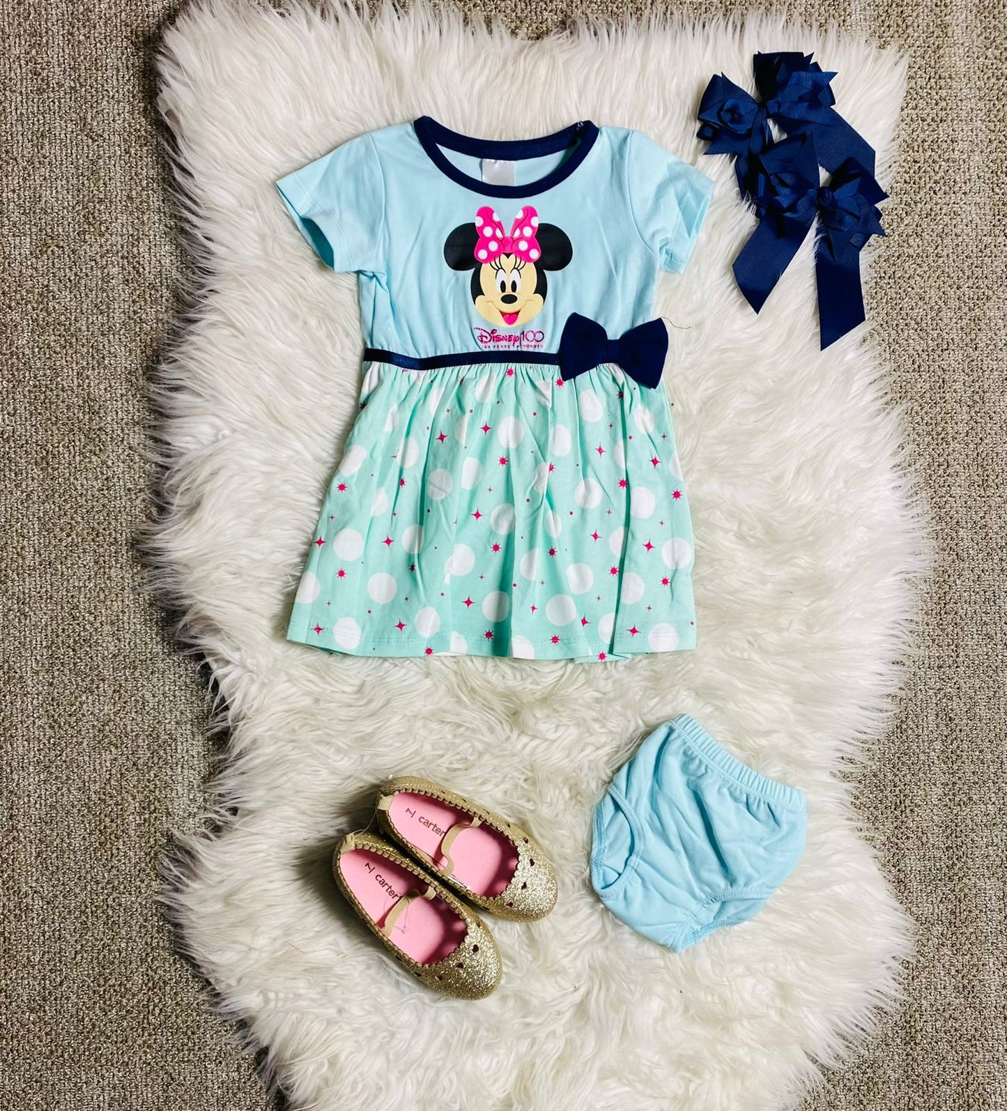 Vestido celeste verde Minnie Disney bebe niña D10-MI-1288B