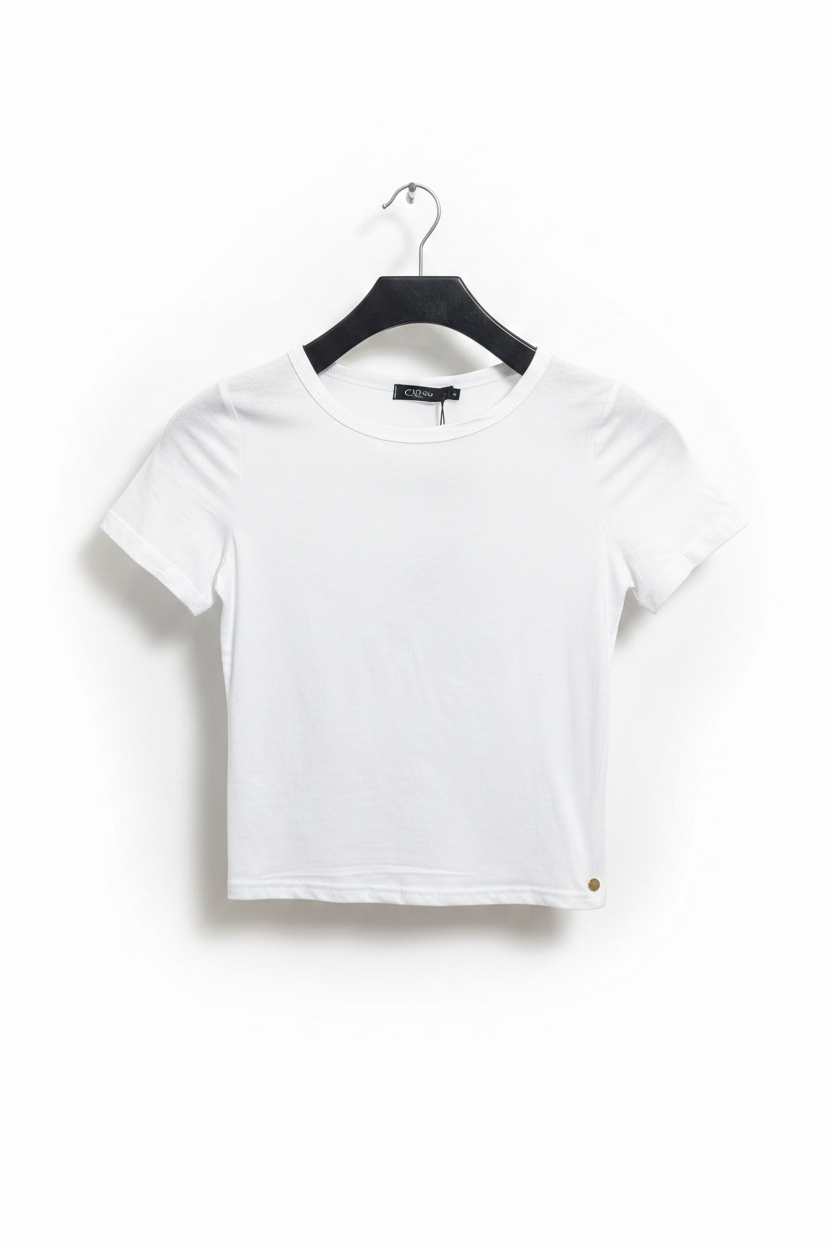 Camisa dama crop top basic Blanco algodón camiseta CTD1154-10 395280 promo 4x1000