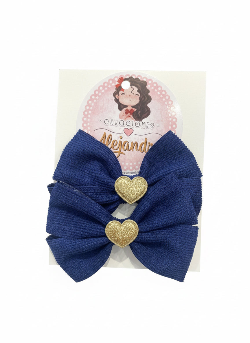 Set ganchos chongo azul corazón