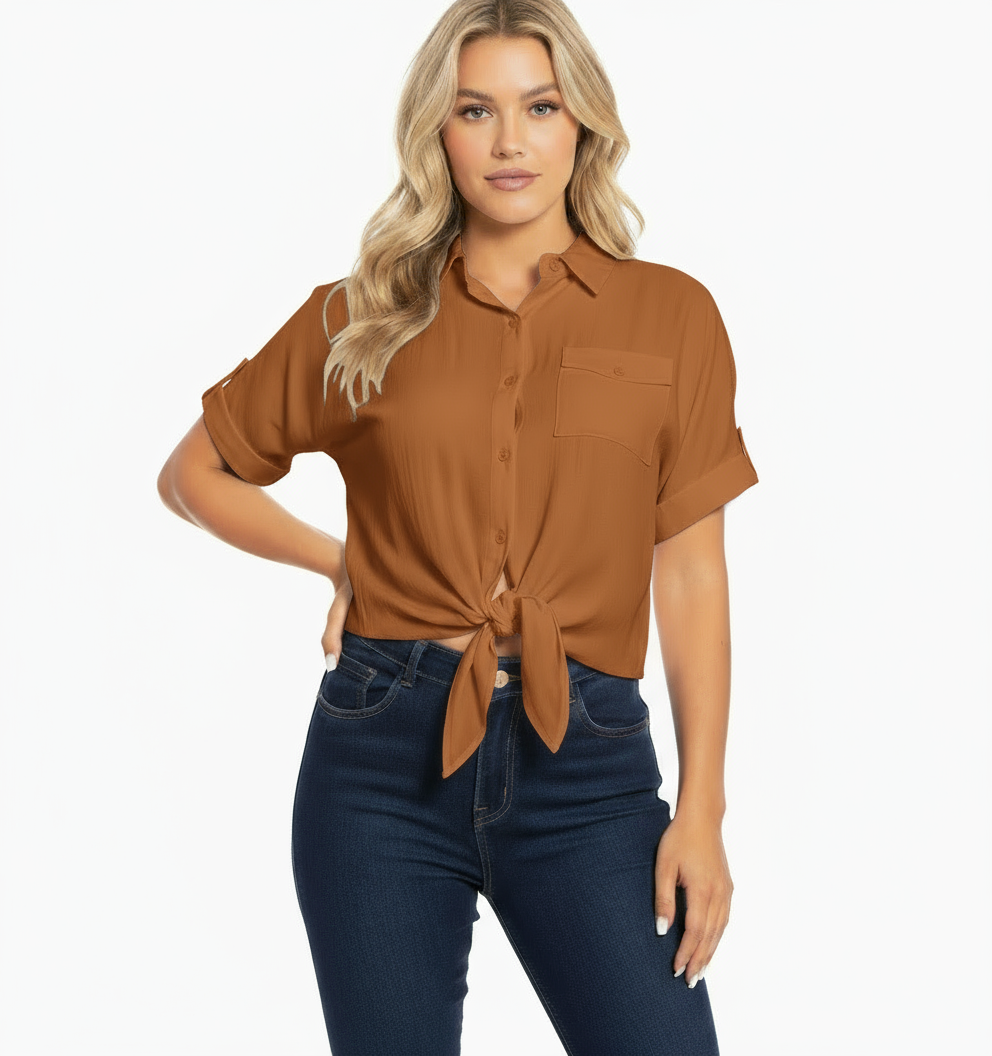 Camisa café marrón dama mujer Chic mi CTD1014-8 490390 promo 3x1000