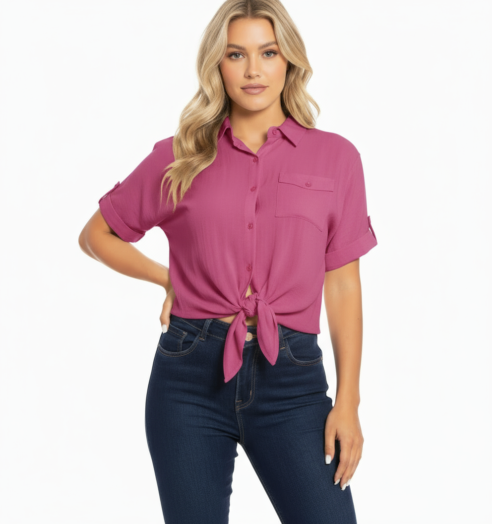 Camisa fucsia vino dama mujer Chic mi CTD1014-8 490390 promo 3x1000