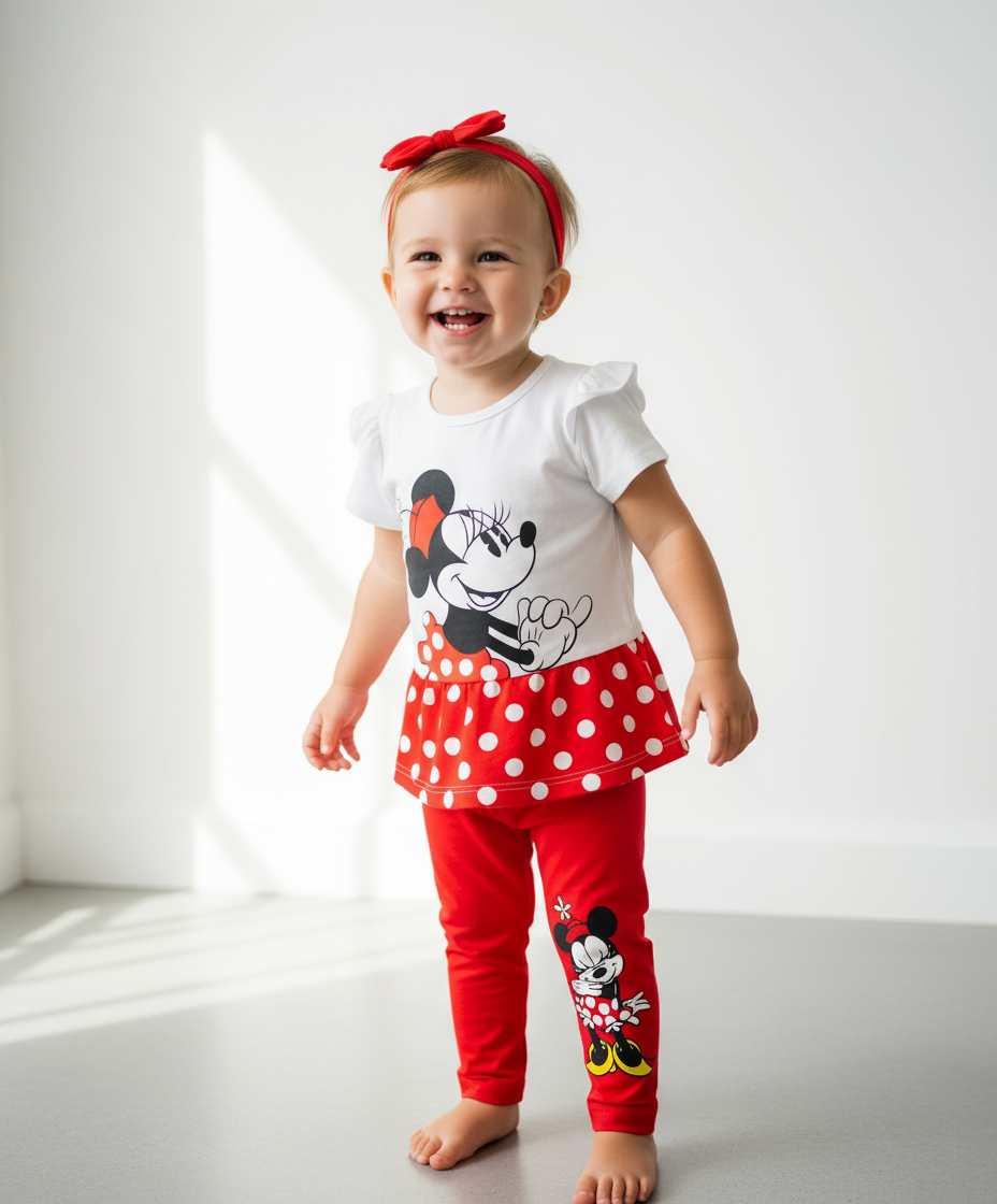 Set conjunto 2 piezas Minnie bebe niña camisa blanca pantalon rojo D9-MI-1290B promo 2x1000