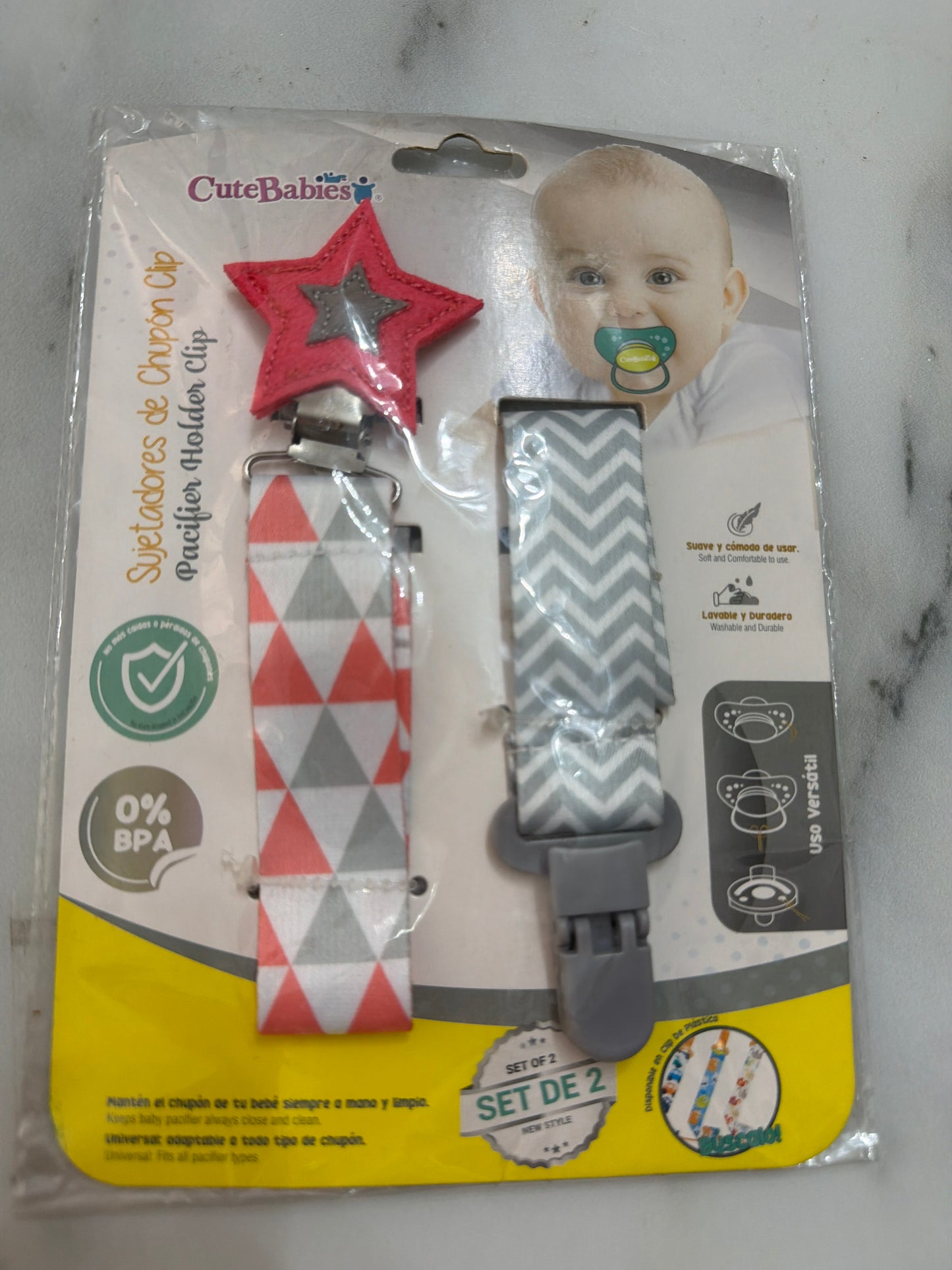 Set 2 porta chupete CuteBabies bebe niña niño sujetador