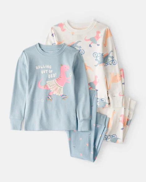 Set 4 piezas pijama azul blanca bebe niña Carters 2T523510