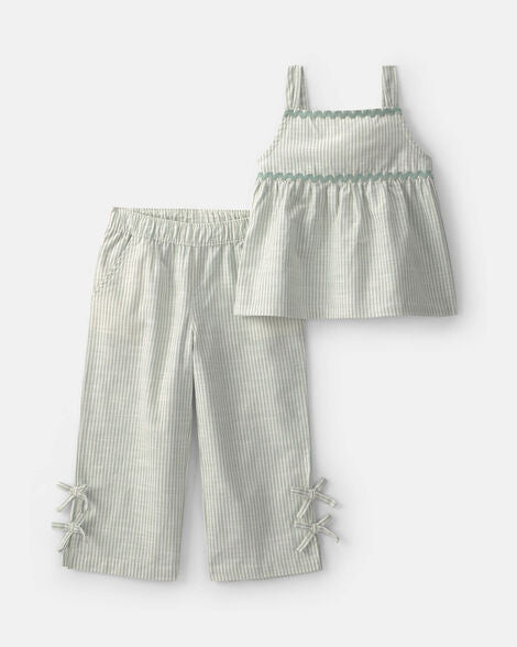 Set conjunto 2 piezas camisa pantalon verde rayas chongo niña Carters 2V349010
