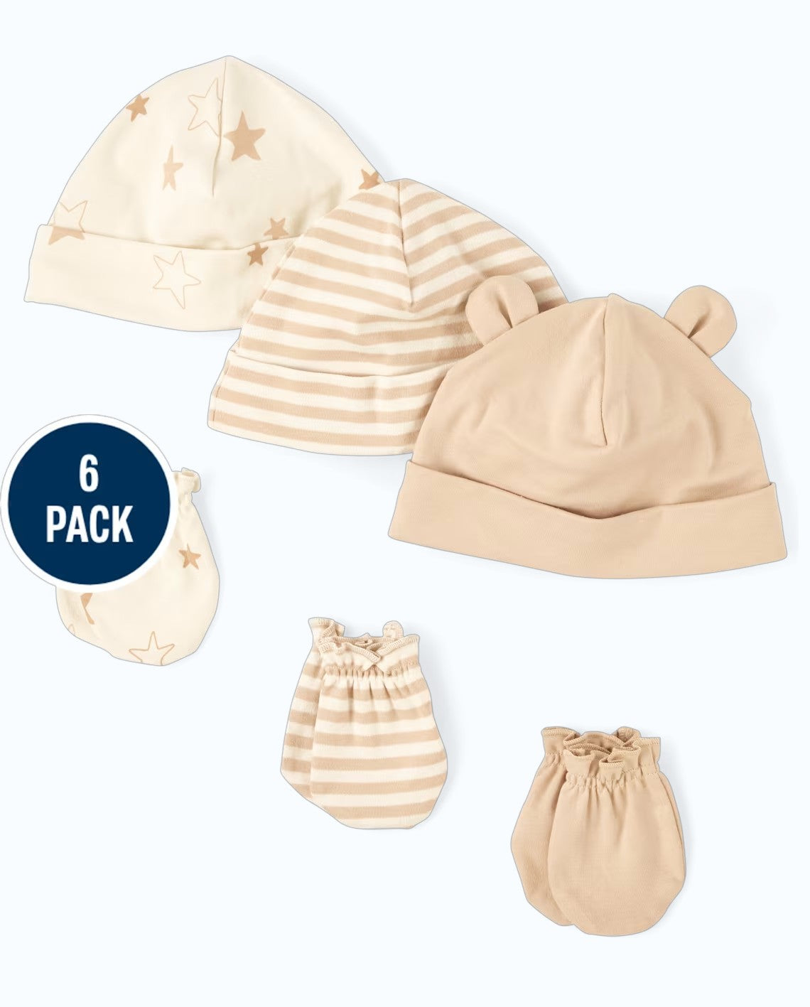 Set 6 piezas gorros guantes beige bebe niño niña Childrens Place 3055119