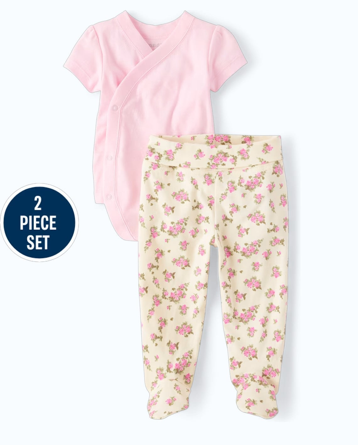 Set conjunto 2 piezas mameluco rosado pantalon floreado bebe niña Childrens Place 3058509